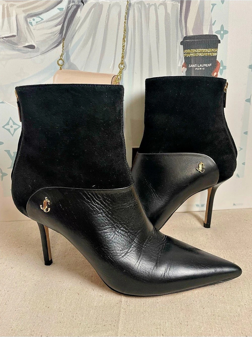 Jimmy Choo Black Suede Pointed-Toe Heeled Boots EU 36